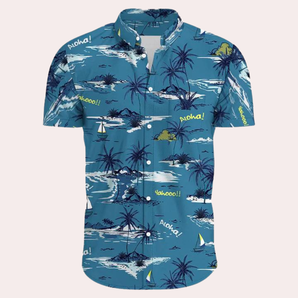 Urban - Herren Kurzarm-Hemd mit Printmuster Blau