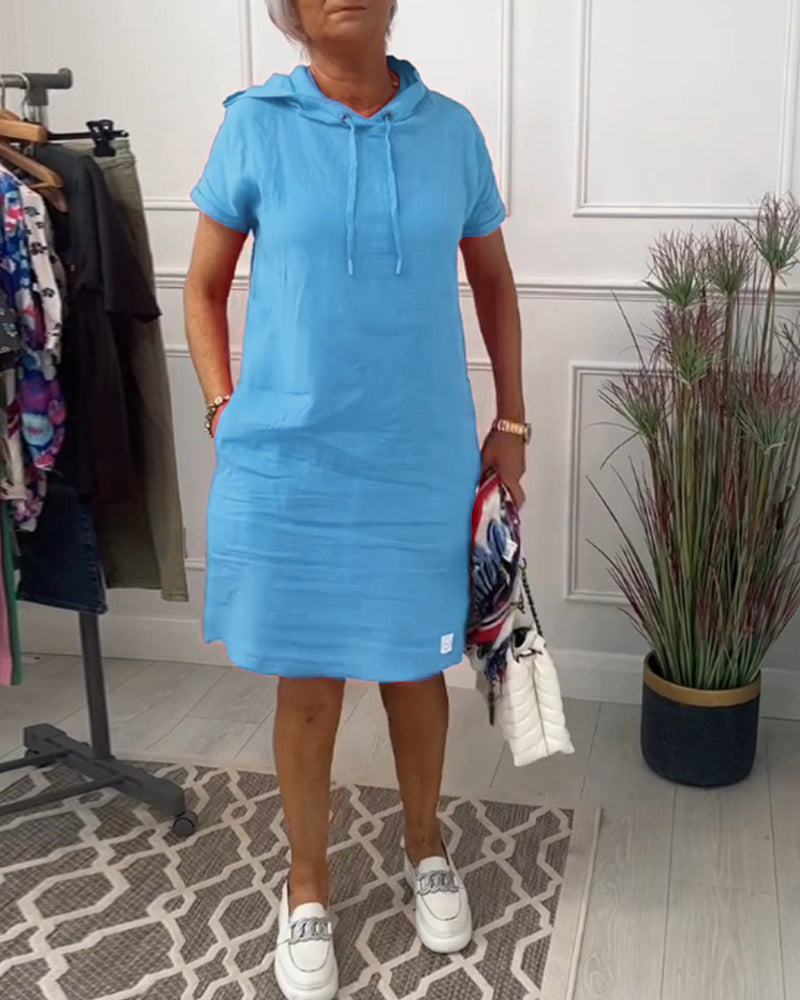 Valdine - Kurzärmliges freizeitkleid mit kapuze Blau