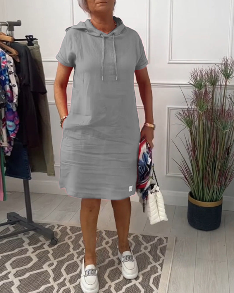 Valdine - Kurzärmliges freizeitkleid mit kapuze Grau