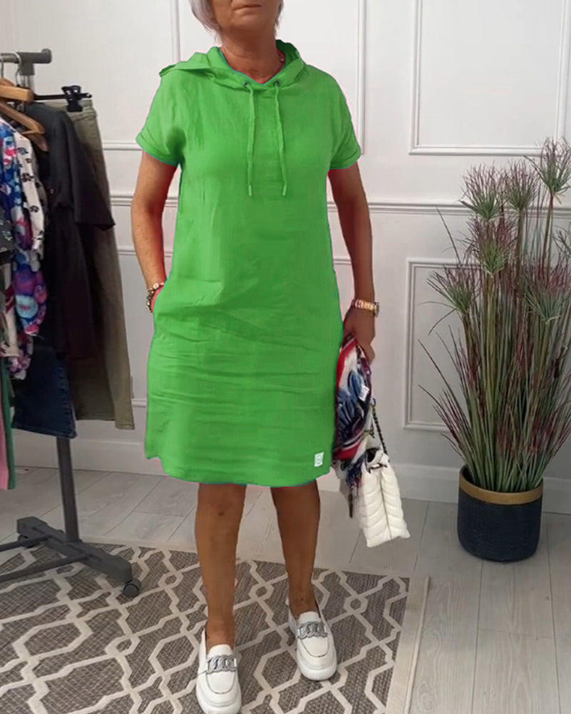 Valdine - Kurzärmliges freizeitkleid mit kapuze Grun
