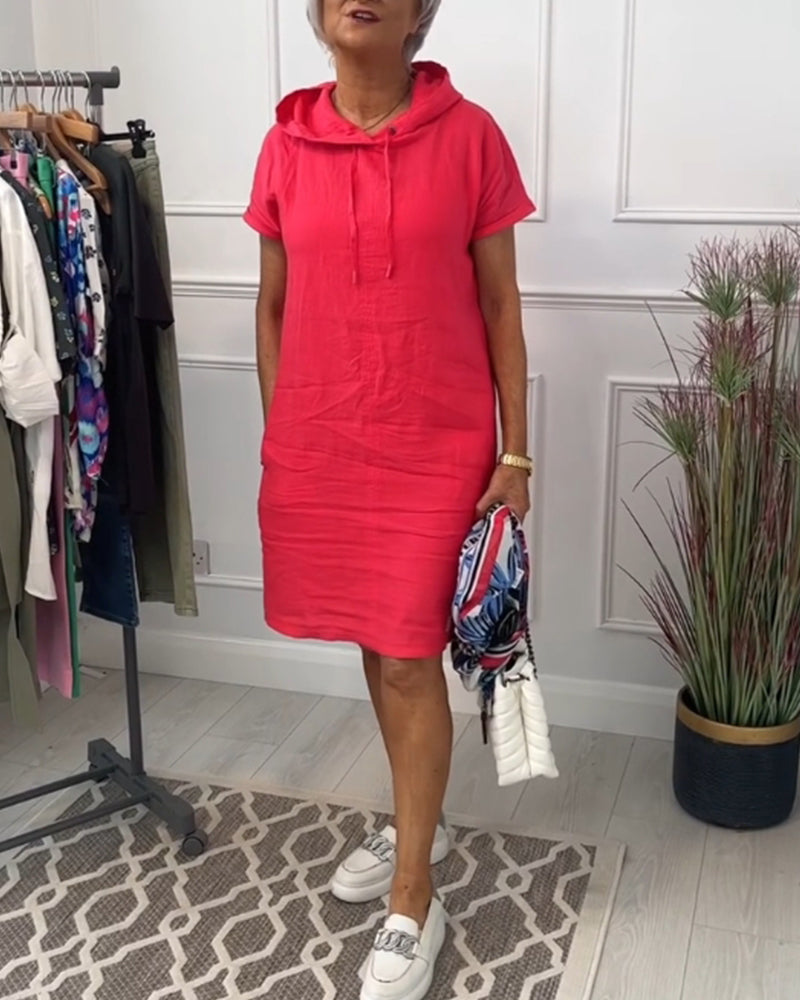 Valdine - Kurzärmliges freizeitkleid mit kapuze Rot