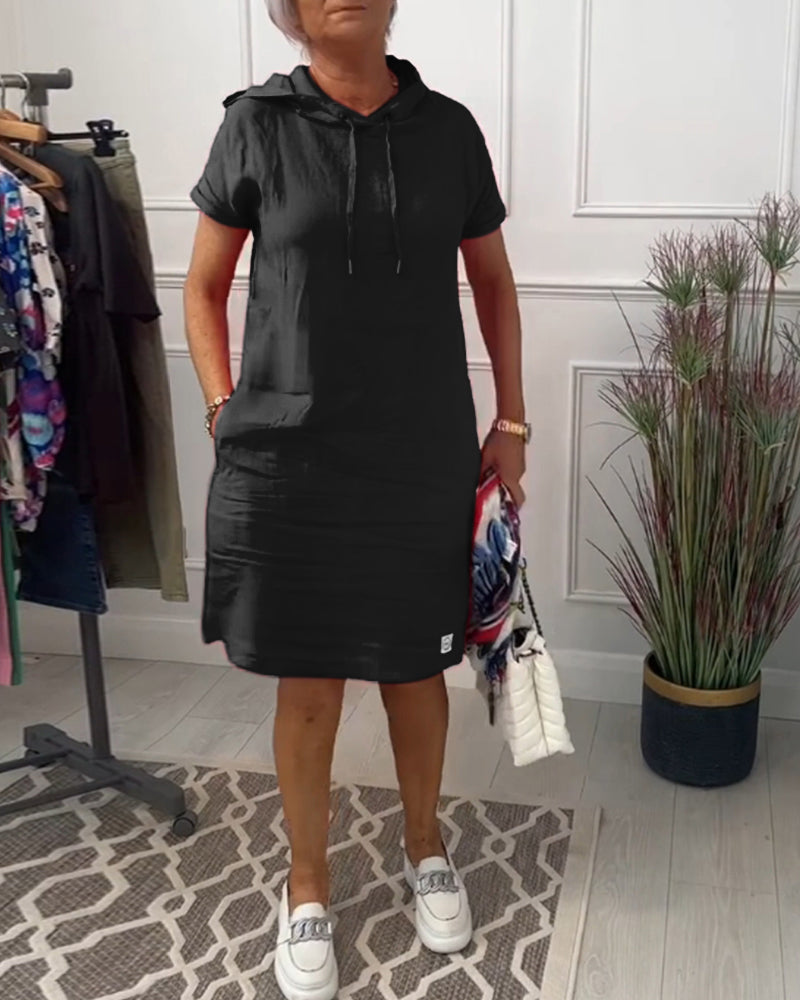 Valdine - Kurzärmliges freizeitkleid mit kapuze Schwarz