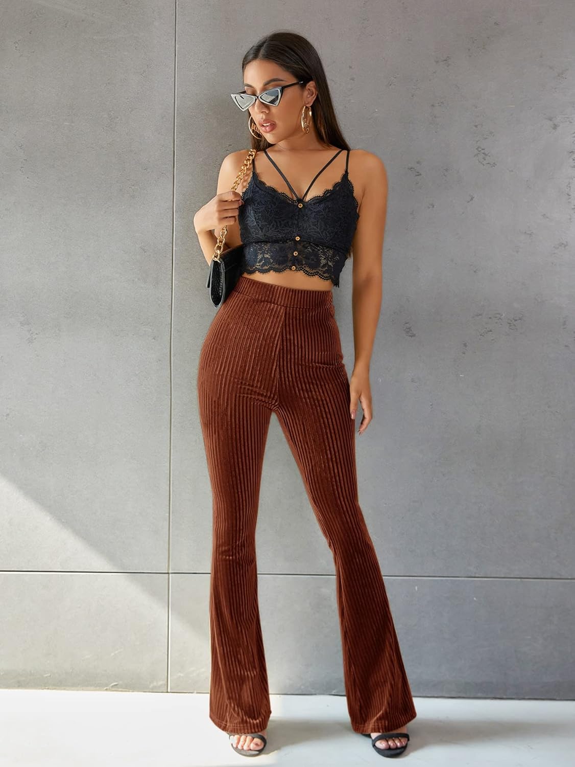 Valeria - Retro High-Waist Cordhose mit Schlag für Damen Braun