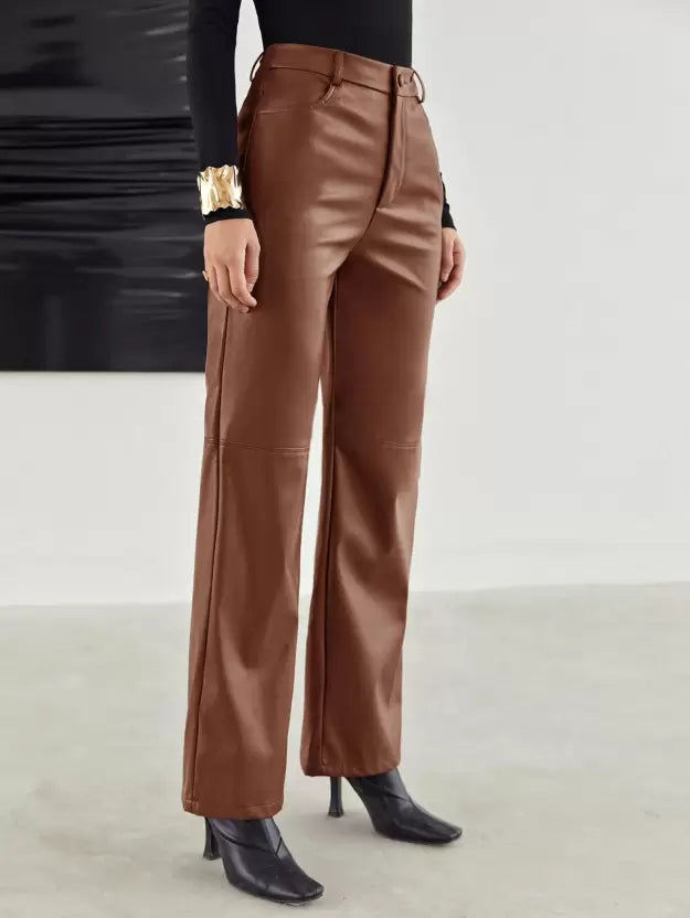 Valesia - Damen Veganlederhose mit geradem Schnitt Braun
