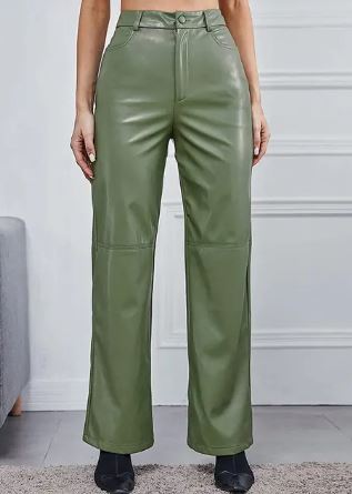 Valesia - Damen Veganlederhose mit geradem Schnitt Grun