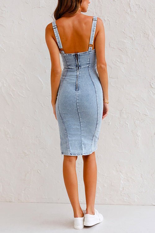 Vendela - Ärmelloses Denim-Midikleid mit Reißverschluss für Damen Blau 2