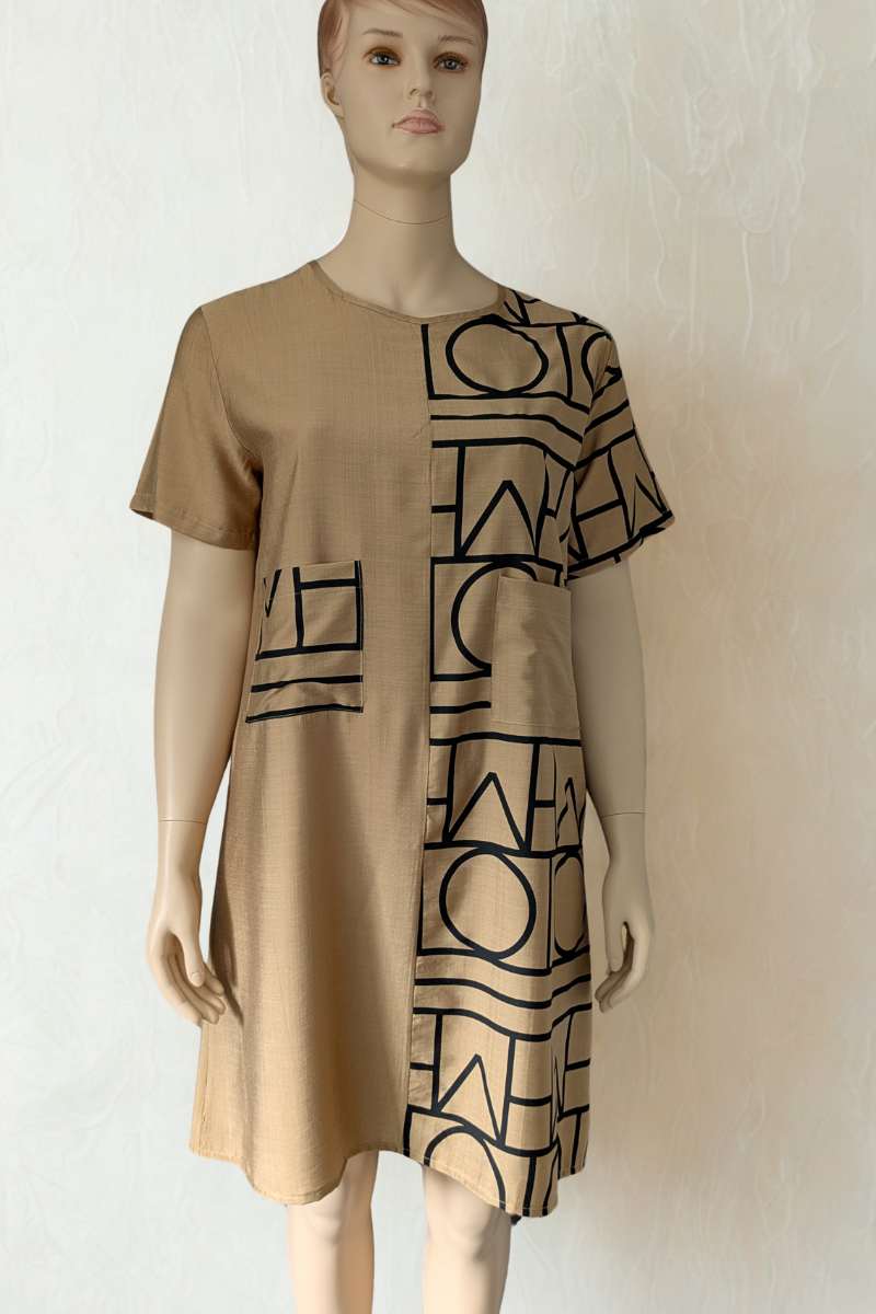 Vera - Leinenkleid in Braun-Gold