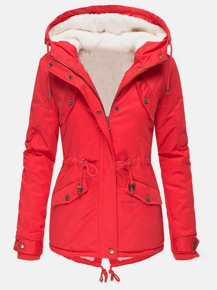 Verena – Warmer Damen Wintermantel mit Kapuze Rot