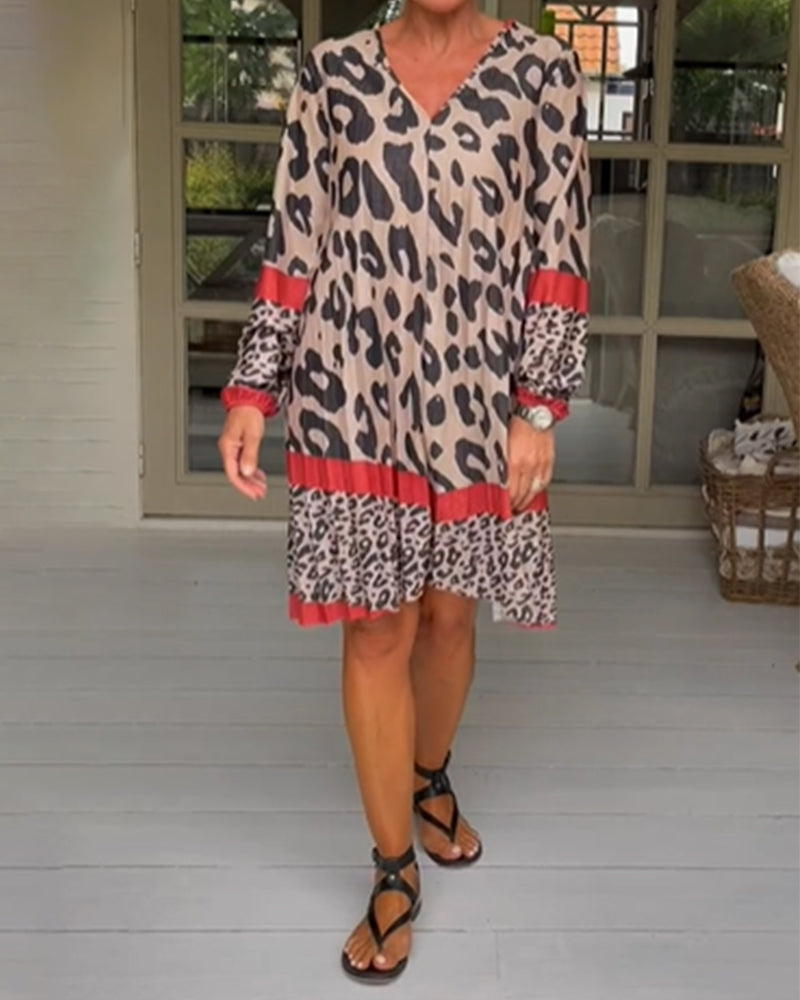 Vineta - Farbblockkleid mit Leopardenmuster Braun
