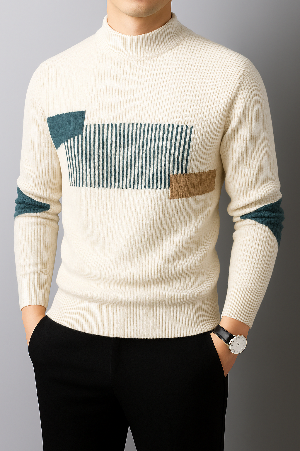 Volriken – Stylischer Bequemer Sweater für Herren Geometrisch Weiß