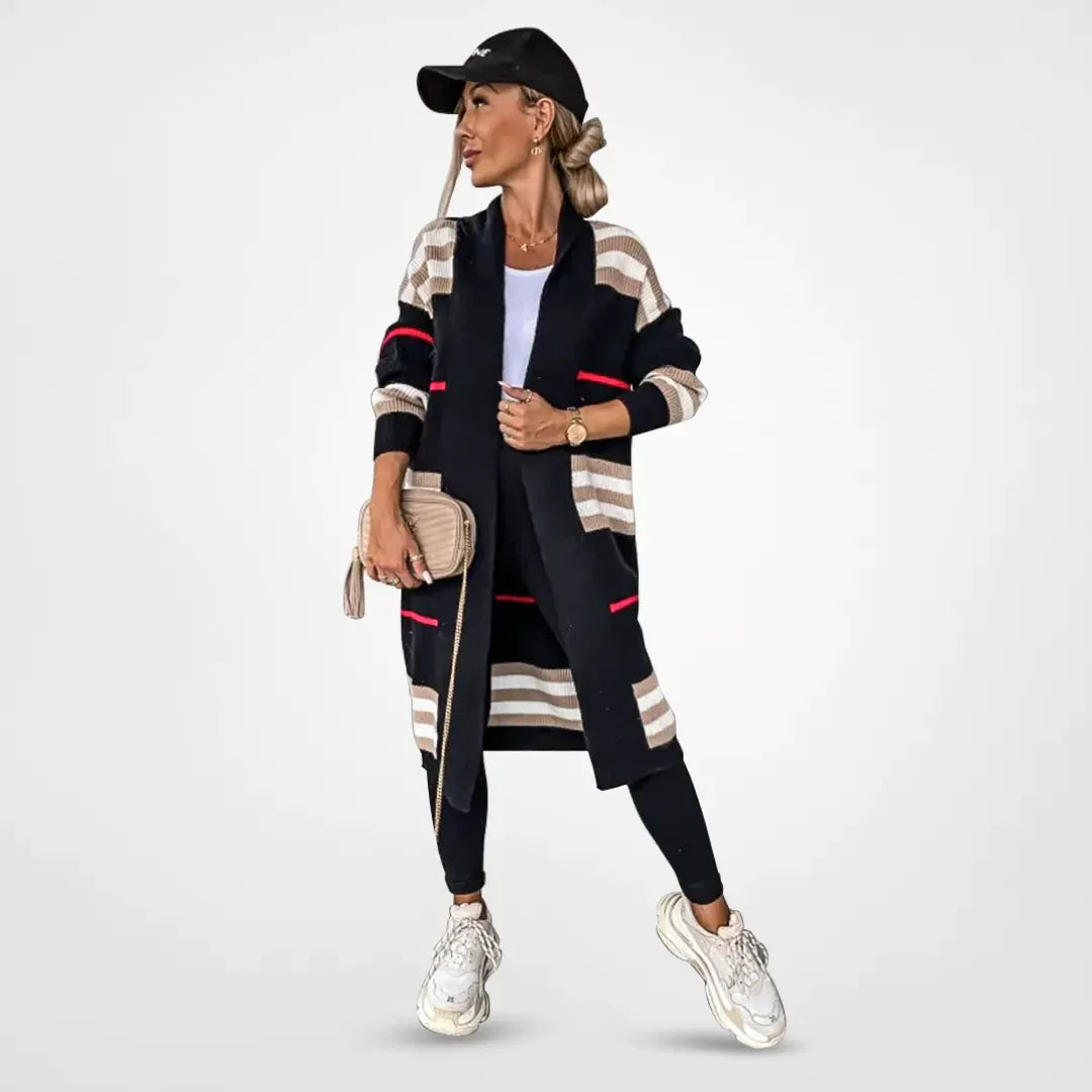 Margarete – Warmer gemusterter langer Damen Cardigan