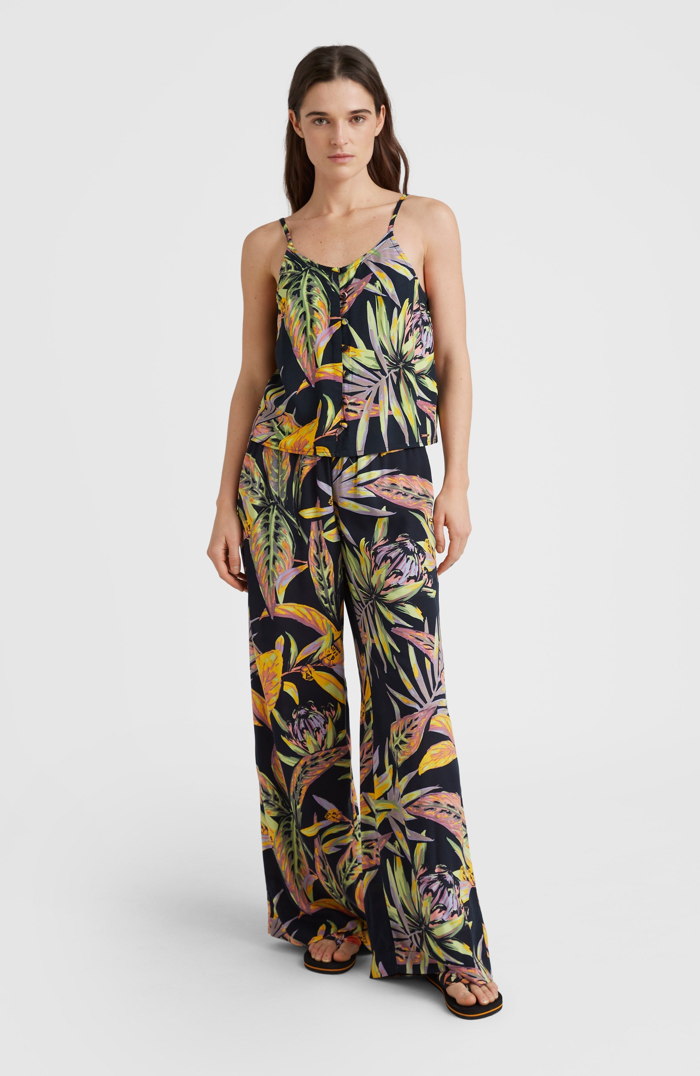 Ylva - Schwarzes Tanktop mit tropischem Blumenmuster  3
