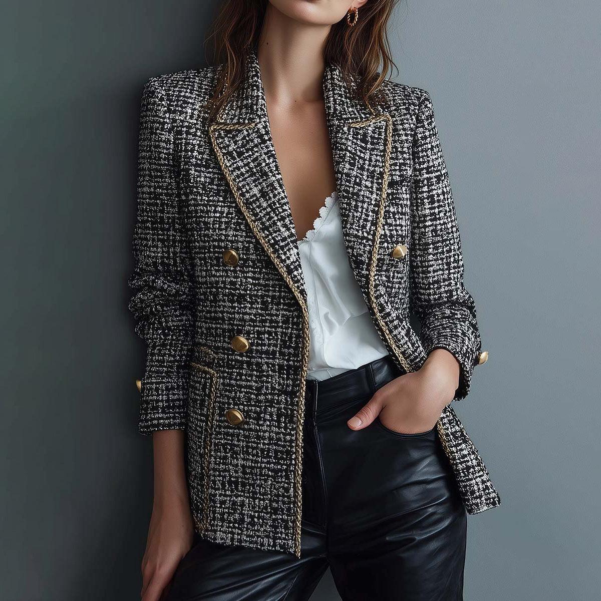 Fiora – Eleganter Tweed Blazer mit Goldbesatz für Damen