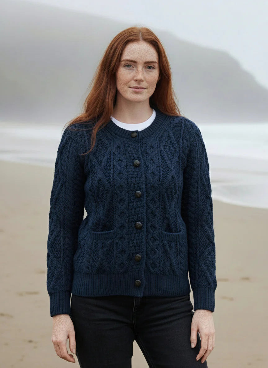 Christa - Damen Aran Strick-Cardigan Komfortabel