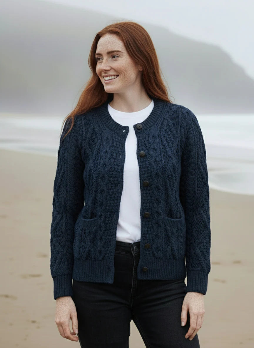 Christa - Damen Aran Strick-Cardigan Komfortabel