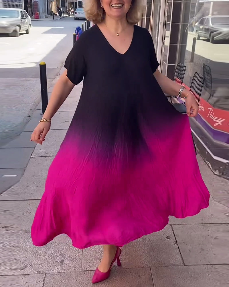 Birgit - Lässiges Ombre-Maxikleid mit V-Ausschnitt