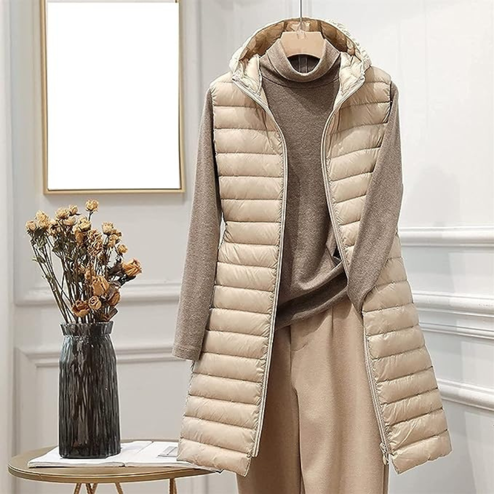 Rafaela – Ärmellose Steppjacke mit langem Schnitt