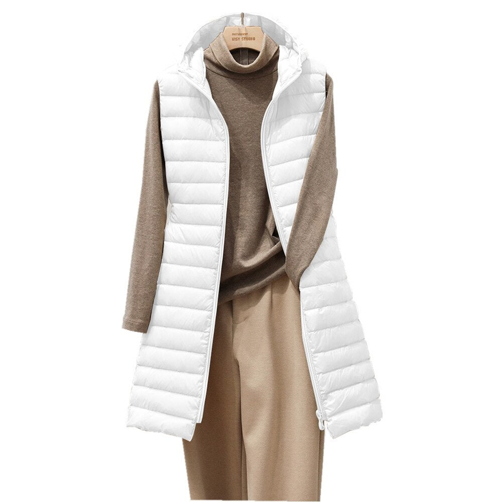 Rafaela – Ärmellose Steppjacke mit langem Schnitt