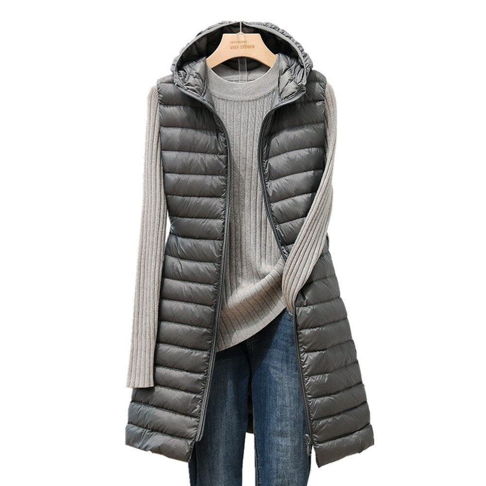 Rafaela – Ärmellose Steppjacke mit langem Schnitt