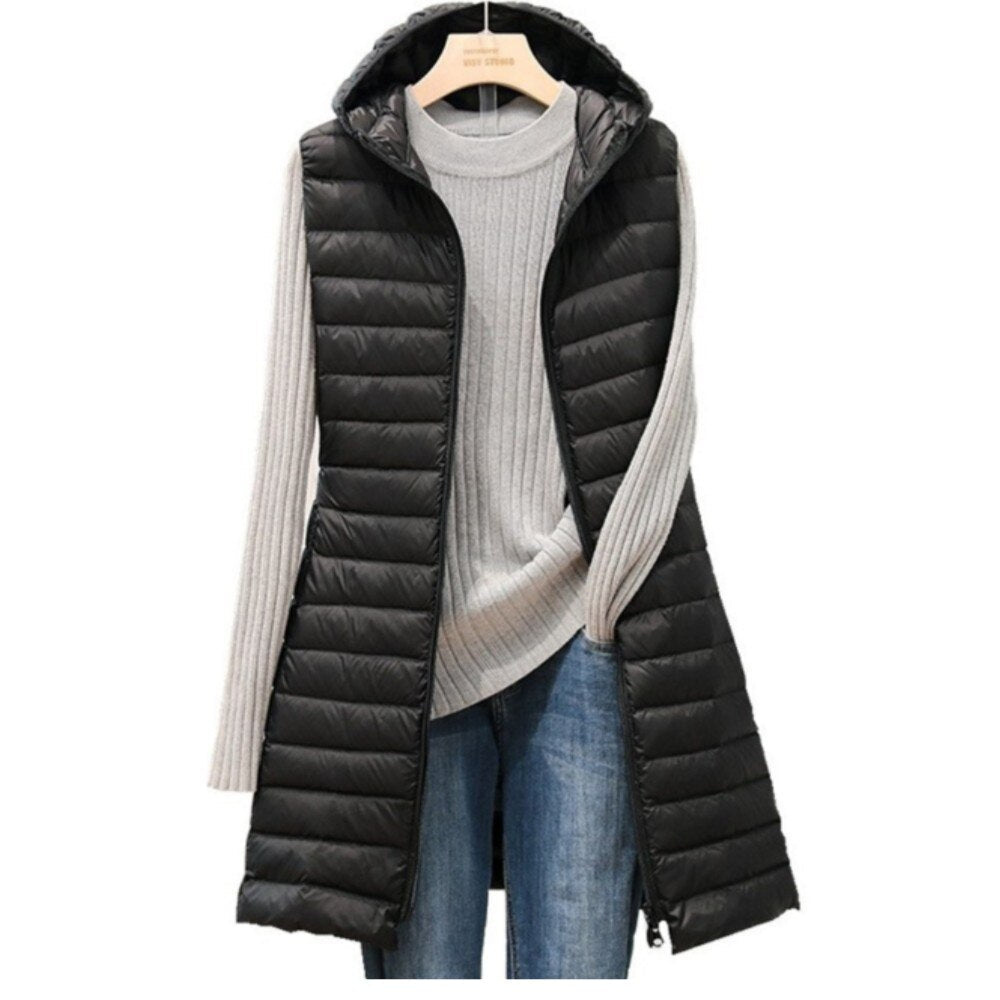 Rafaela – Ärmellose Steppjacke mit langem Schnitt
