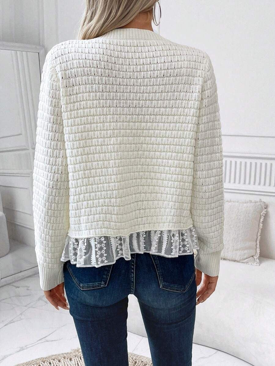 Hermina – Weißer Round Neck Cardigan für Damen