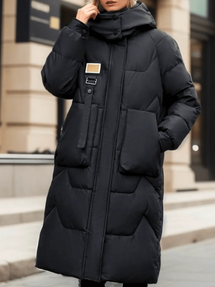 Dora - Glänzende Damen Pufferjacke Lang Mit Reißverschluss