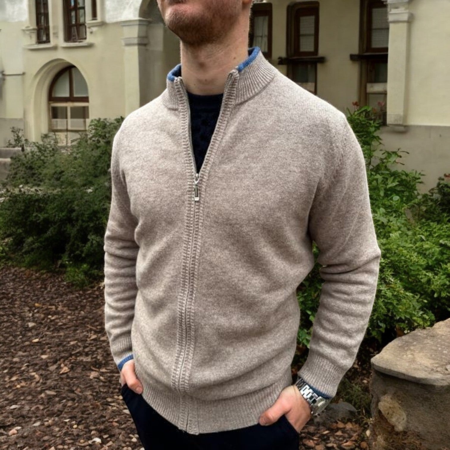 Christof - Herren Merino Strickjacke Reißverschluss