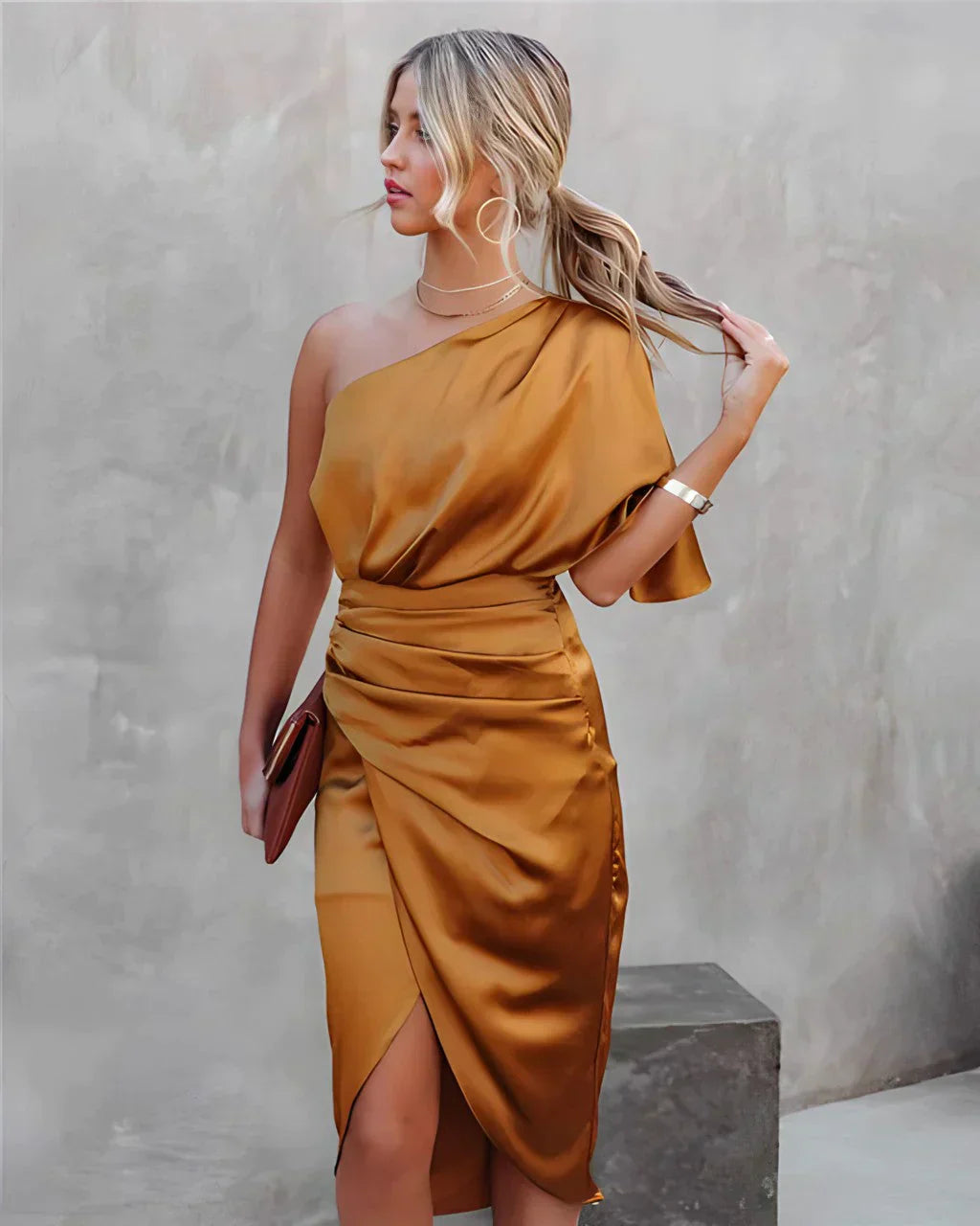 Giulia – One-Shoulder Cocktailkleid Damen Faltenrock Festlich