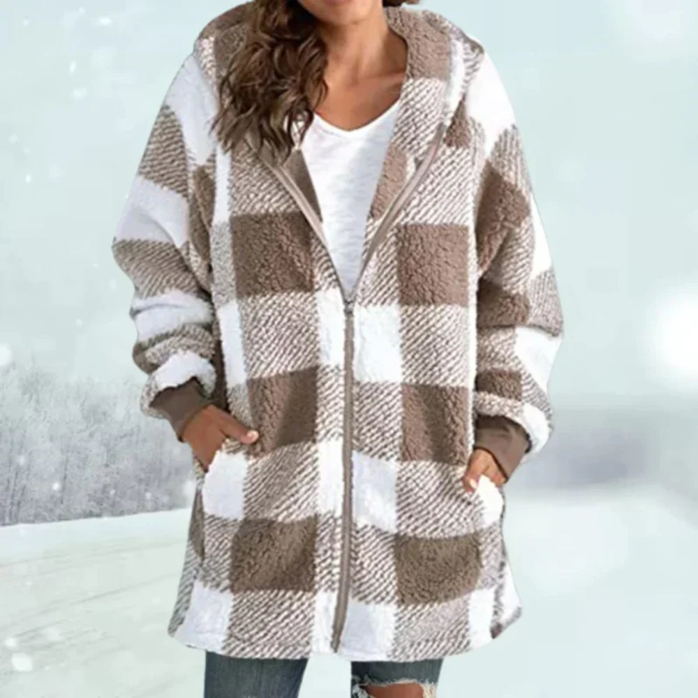 Dorisca - Karierte Damen Winterjacke mit Weichem Futter
