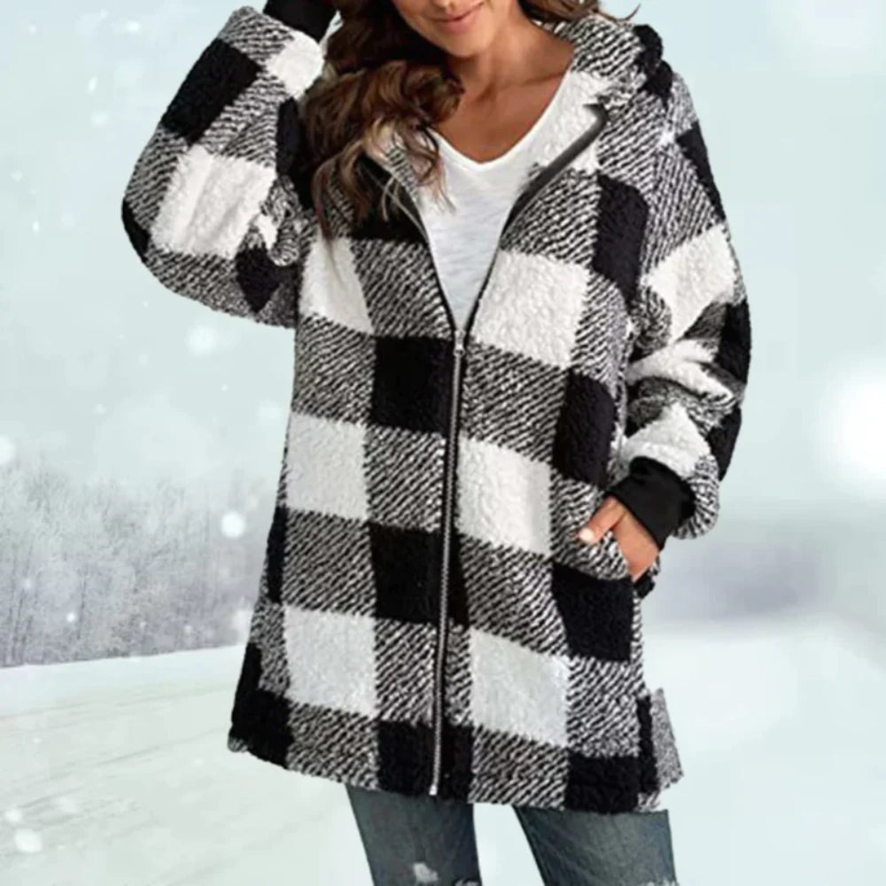 Dorisca - Karierte Damen Winterjacke mit Weichem Futter