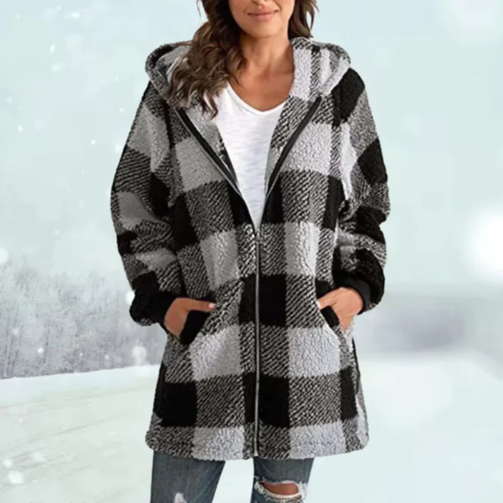 Dorisca - Karierte Damen Winterjacke mit Weichem Futter