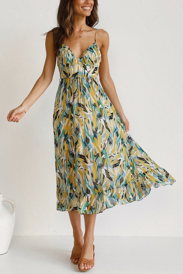 Petra – Midikleid Damen Abstrakt Spaghettiträger Modern Look