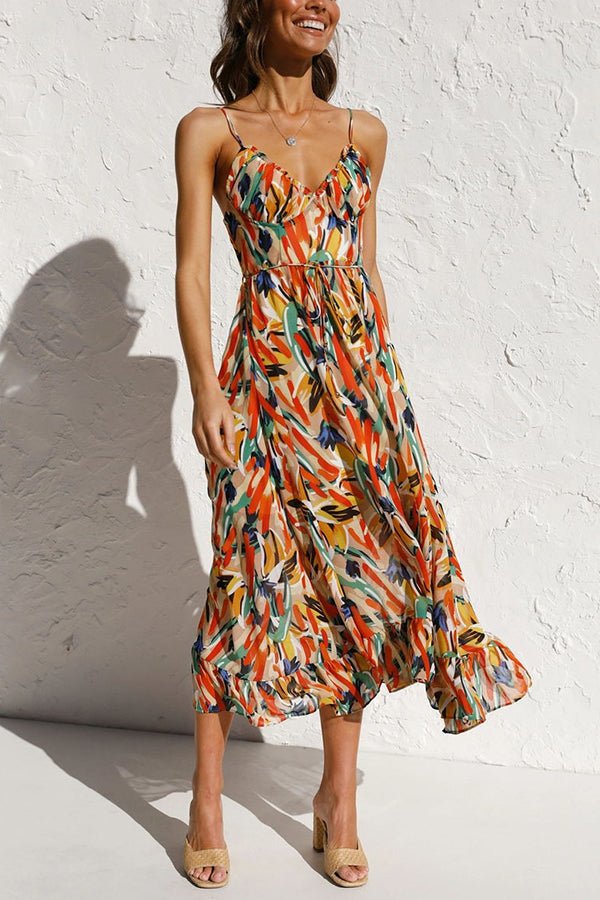 Petra – Midikleid Damen Abstrakt Spaghettiträger Modern Look