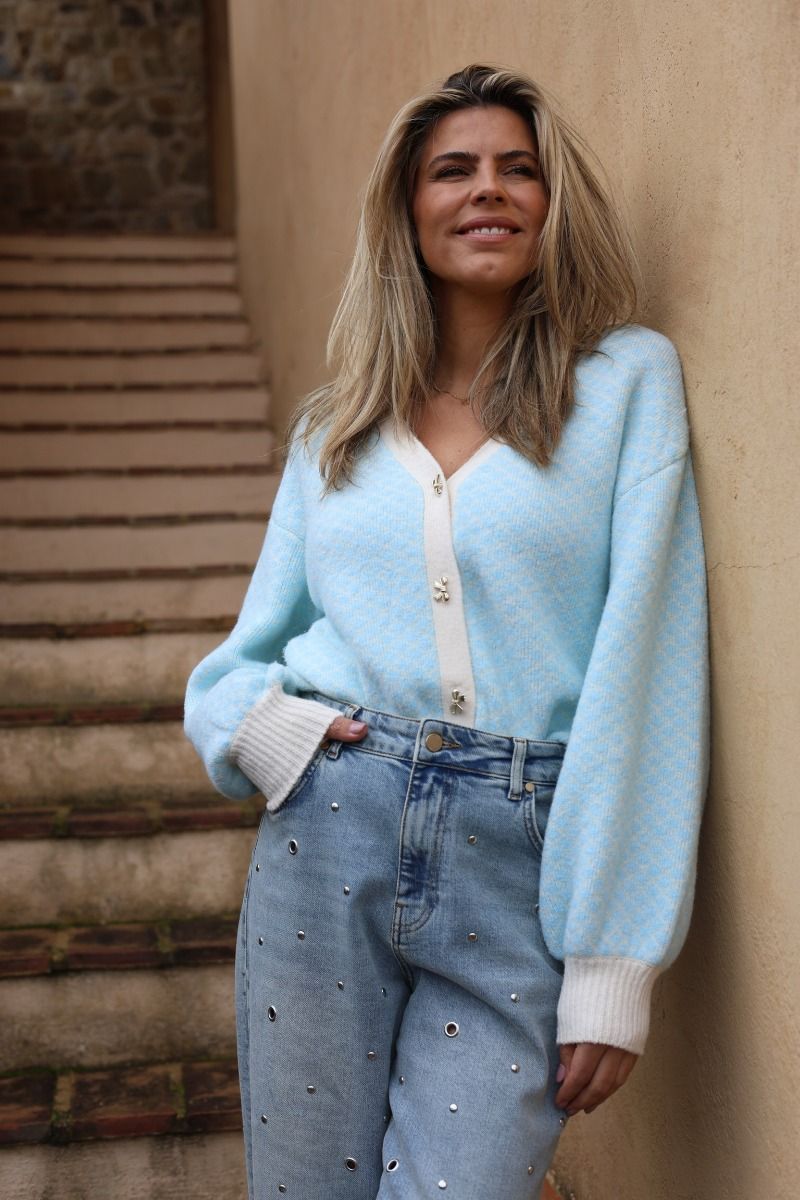 Dunya - Hellblaues Damen Jäckchen Mit Schleifendetail