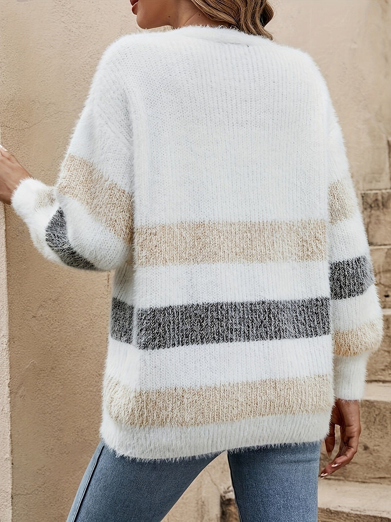 Mirjam - Gestreifter Damen Cardigan Weich V Ausschnitt