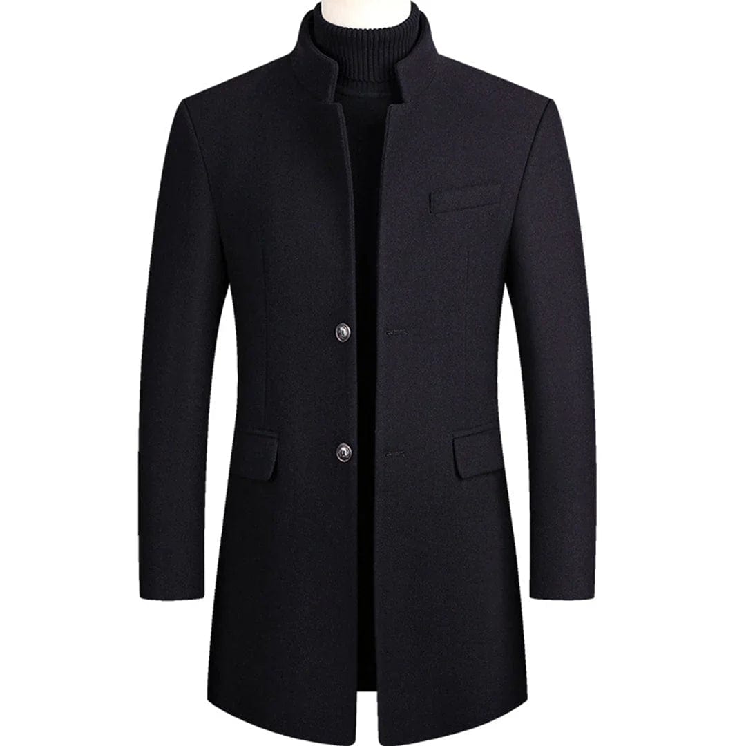 Lukas - Eleganter Langer Mantel Herren Schwarz Winter