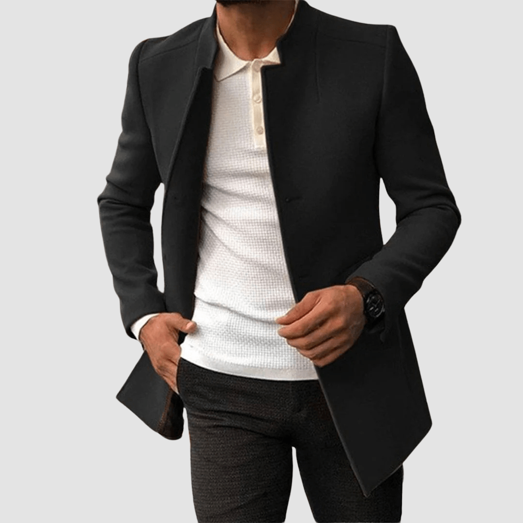 Linus - Eleganter Herrenmantel Lang Schwarz Winter