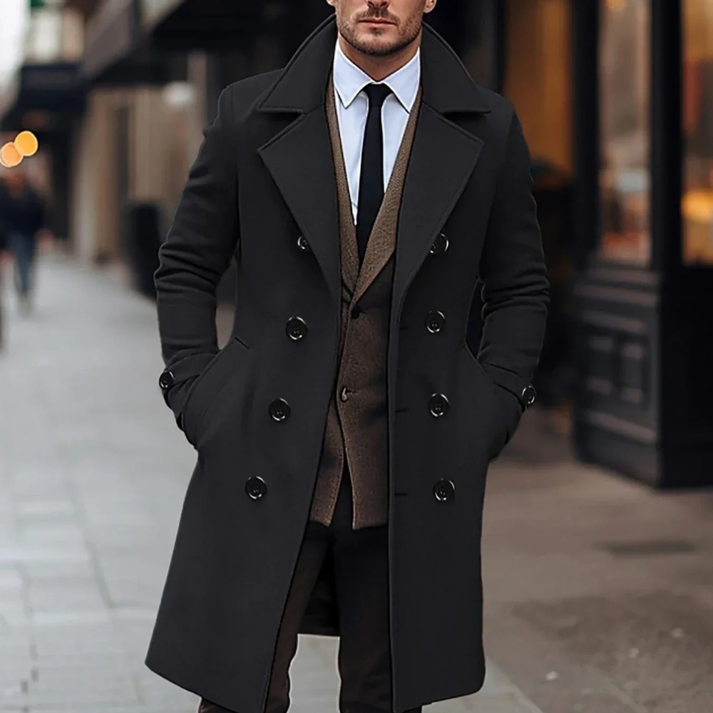 Valentin – Warmer Schwarzer Trenchcoat Für Herren