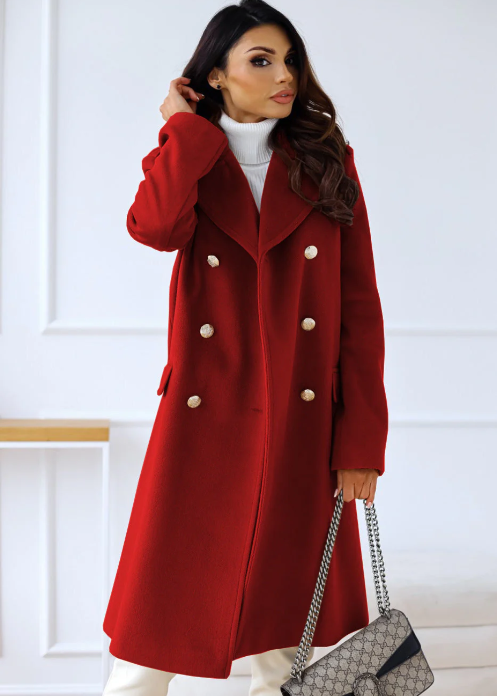 Claudine – Trenchcoat Damen Lang, Schwarze Jacke