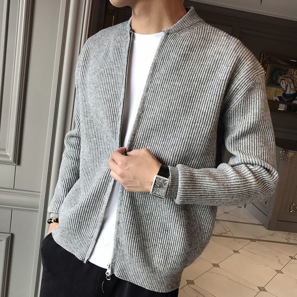 Adrian – Klassische Strickjacke mit Reißverschluss und Rippstruktur für Herren