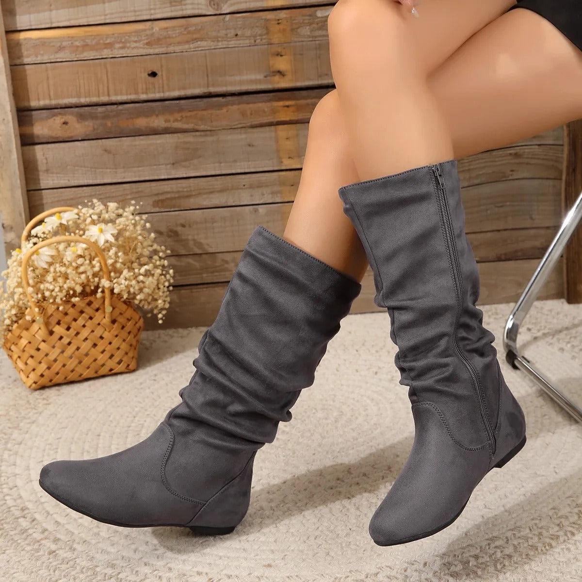 Claudia – Hohe Stiefel Mit Flacher Sohle